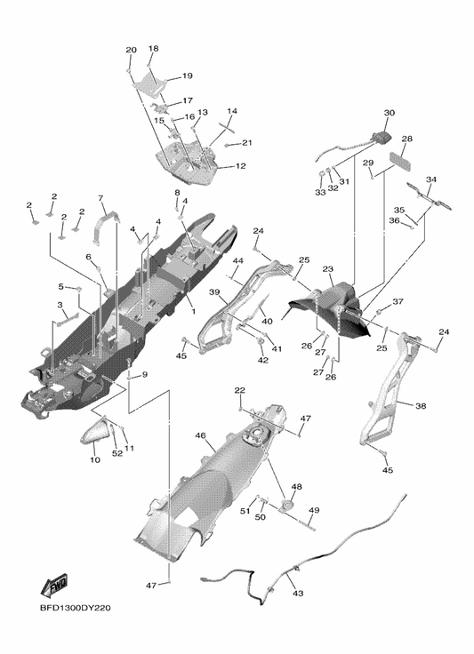 Yamaha BET-H4740-00 License Light Assy — shown on the Rear Fender parts diagram