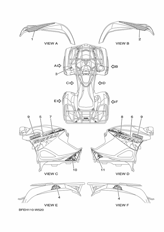 Yamaha BFE-F1783-10 Emblem 3 — shown on the Graphics parts diagram