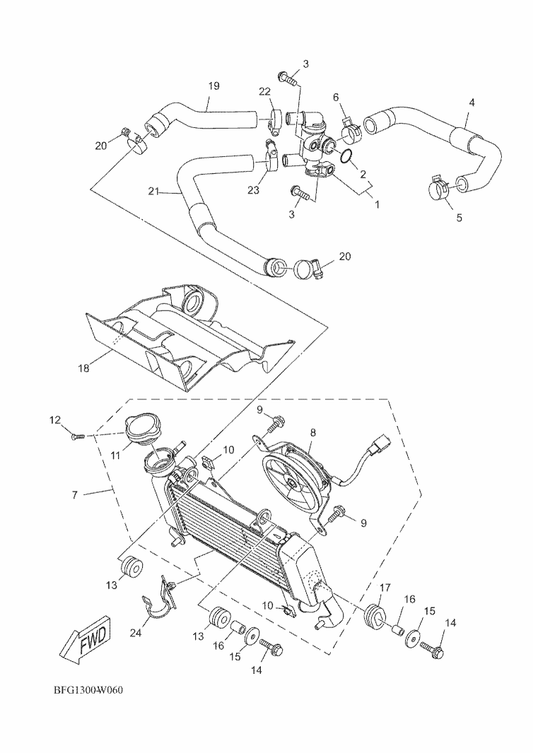Yamaha BWV-E2460-00 Radiator Assy — shown on the Radiator & Hose parts diagram