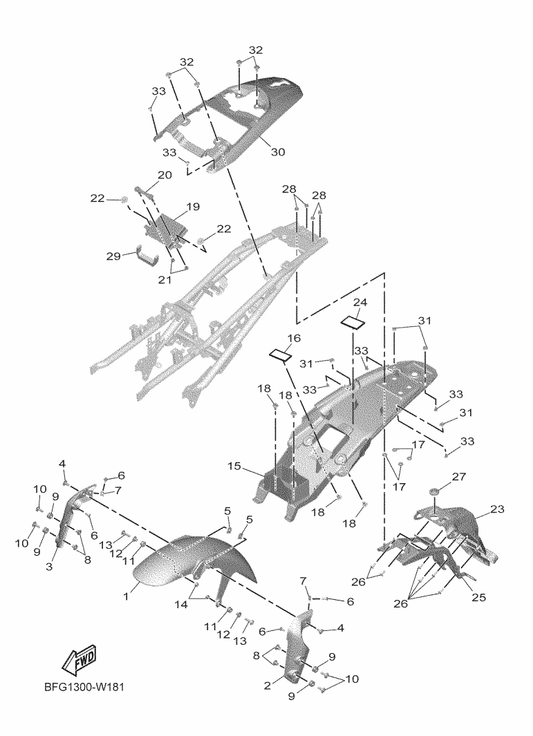 Yamaha 90119-06885 Bolt, With Washer — shown on the Fender parts diagram