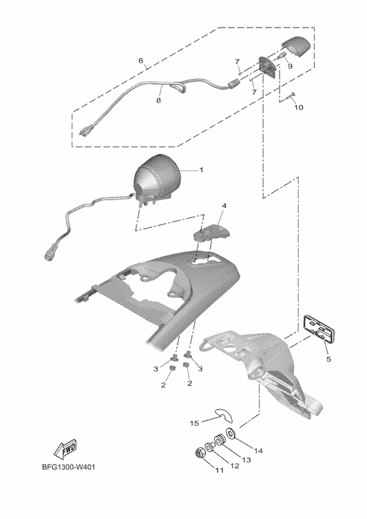 Yamaha 90387-04X01 Collar — shown on the Taillight parts diagram