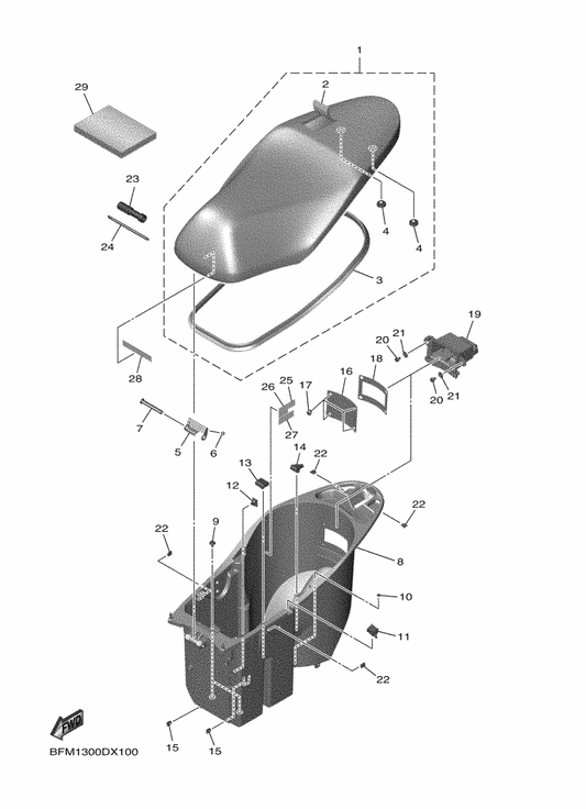 Yamaha BFM-F118N-10 Label — shown on the Seat parts diagram