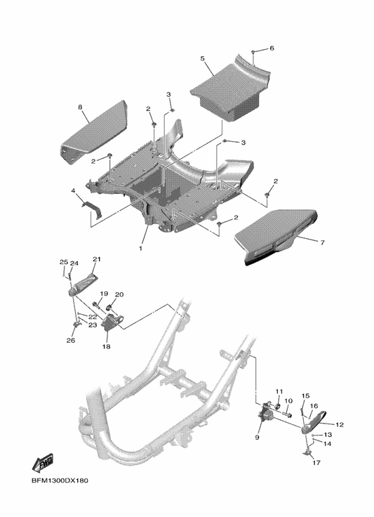 Yamaha BFM-F7497-00 Mole 2 — shown on the Footrest parts diagram