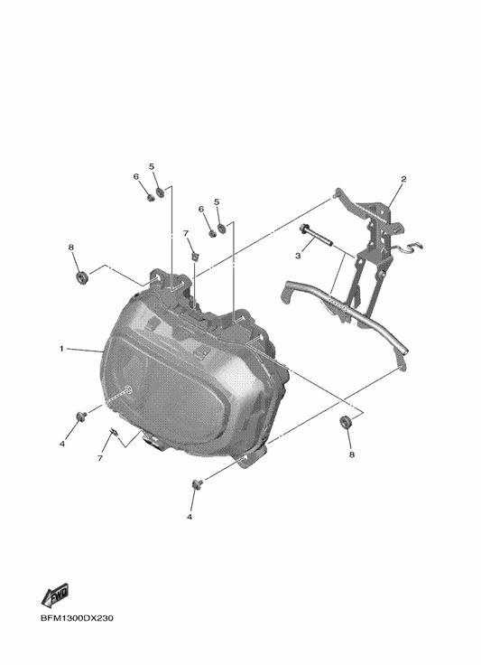 Yamaha BFM-F8356-00 Stay 1 — shown on the Headlight parts diagram
