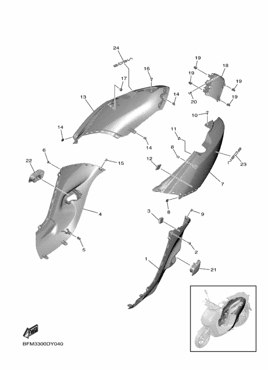 Yamaha BFM-F7486-00 Cover 1 — shown on the Side Cover parts diagram
