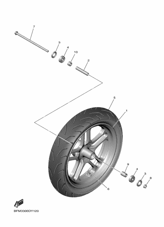 Yamaha 94111-13803 Tire (110/70-13M/C 48P) — shown on the Front Wheel parts diagram
