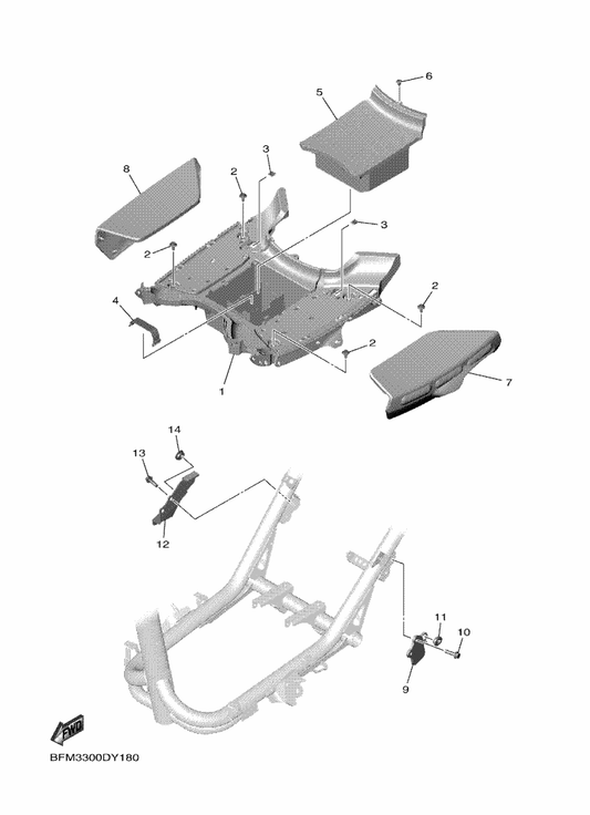 Yamaha BFM-F7432-10 Bracket 1 — shown on the Footrest parts diagram