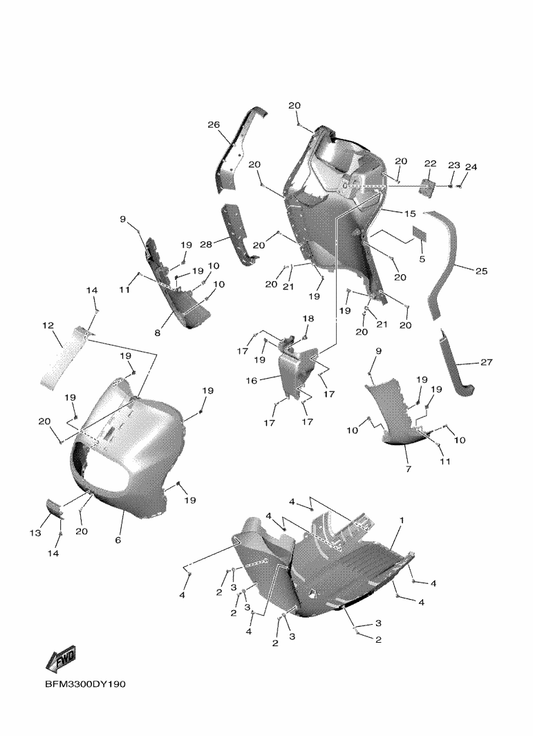 Yamaha BFM-F835K-00-P0 Body, Front Under 2 — shown on the Leg Shield parts diagram