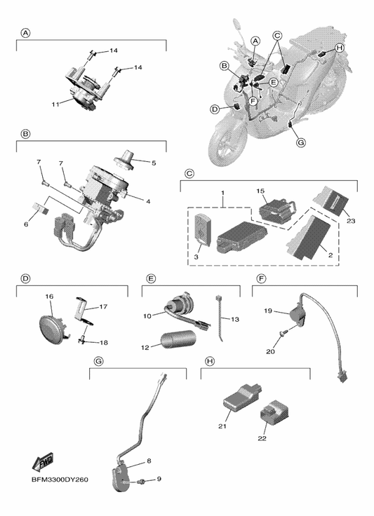 Yamaha BFM-WH62A-23 Remote Control Unit Kit — shown on the Electrical 1 parts diagram