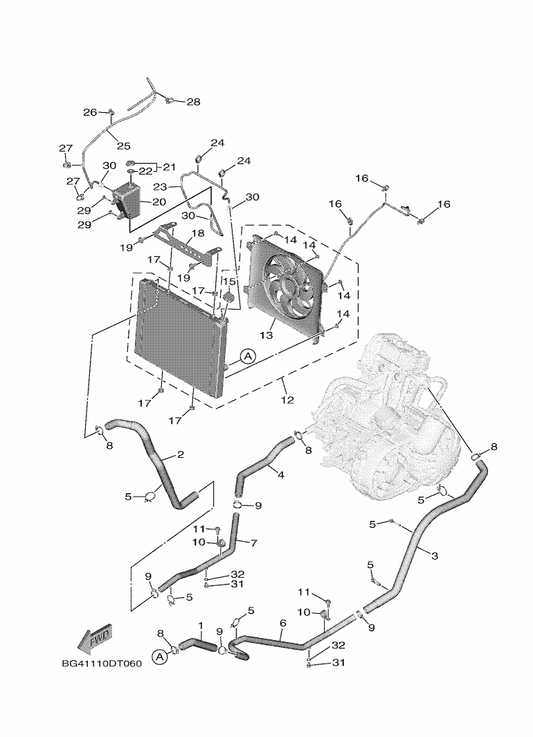 Yamaha BG4-E2483-00 Pipe 3 — shown on the Radiator & Hose parts diagram