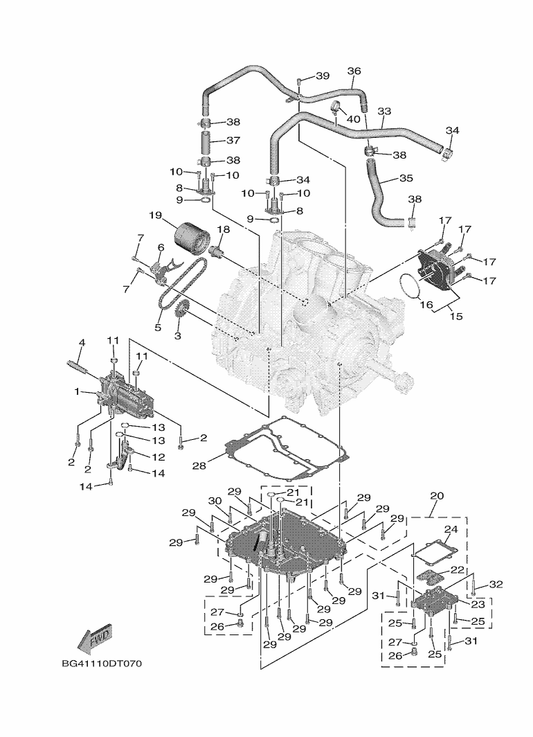 Yamaha BG4-13470-00 Oil Cooler Assy — shown on the Oil Pump parts diagram