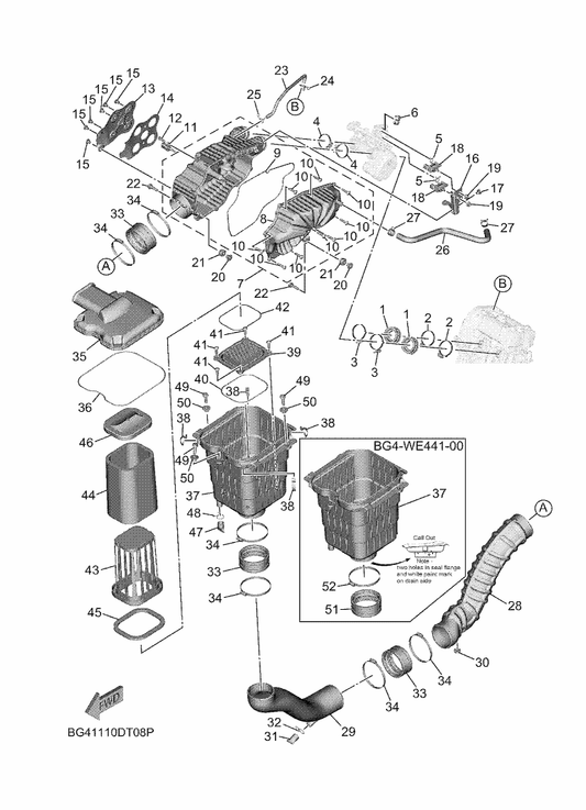 Yamaha BG4-E443A-00 Duct — shown on the Intake parts diagram