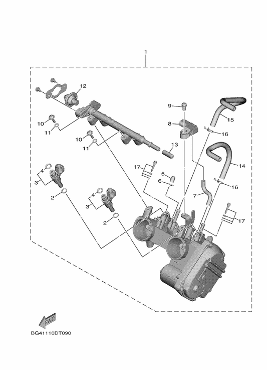 Yamaha BG4-14465-00 . Pipe — shown on the Throttle Body Assy 1 parts diagram