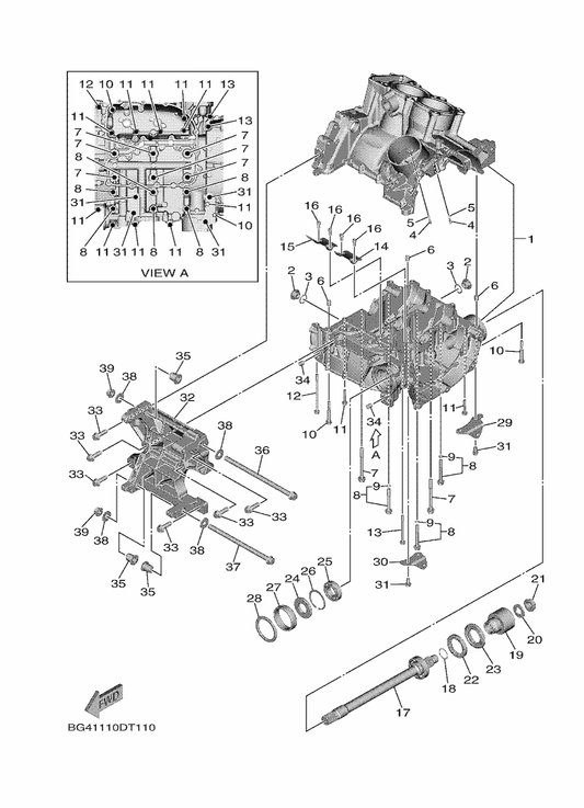 Yamaha BG4-1755A-00 Middle Driven Shaft Assy — shown on the Crankcase parts diagram