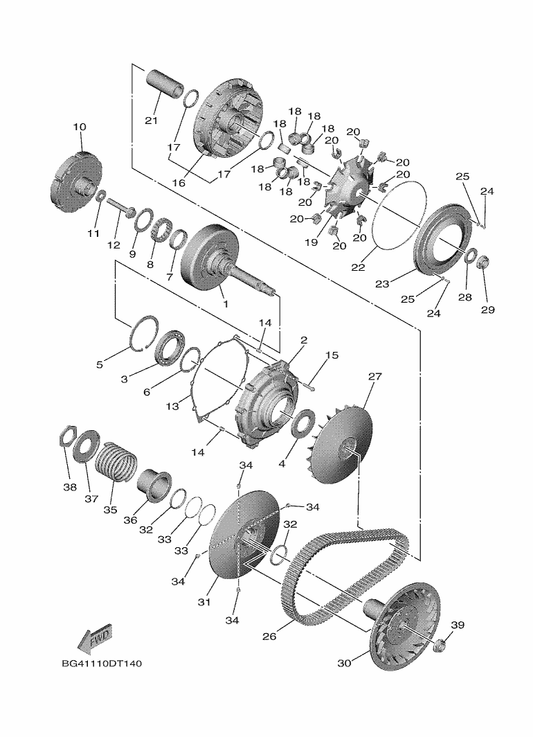 Yamaha BG4-17611-00 Sheave, Primary Fixed — shown on the Clutch parts diagram