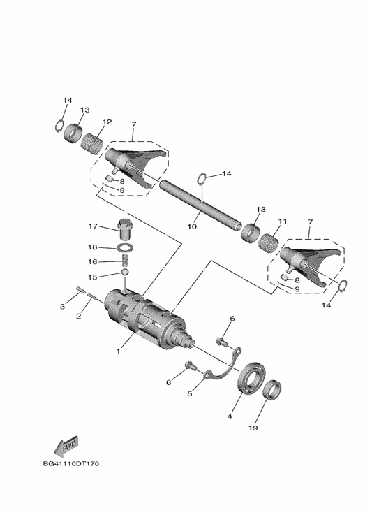 Yamaha BG4-18531-00 Bar, Shift Fork Guide 1 — shown on the Shift Cam & Fork parts diagram