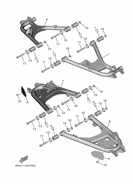 Yamaha BG4-F2105-00 Rr. Upr. Arm Comp. 2 — shown on the Rear Arm parts diagram