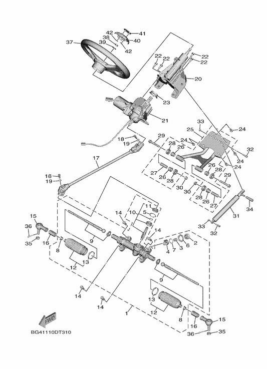 Yamaha 2HC-F3818-10 Cover, Steering — shown on the Steering parts diagram
