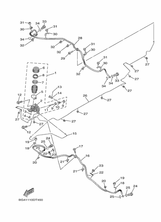 Yamaha BG4-F5872-01 Hose, Brake 1 — shown on the Master Cylinder parts diagram