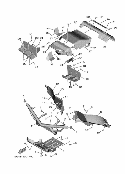 Yamaha BG4-F2825-00 Protector 1 — shown on the Guard parts diagram