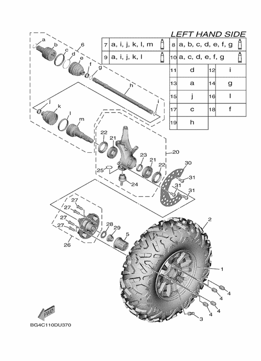 Yamaha BG4-F5168-00 Cast Wheel, Front — shown on the Front Wheel parts diagram