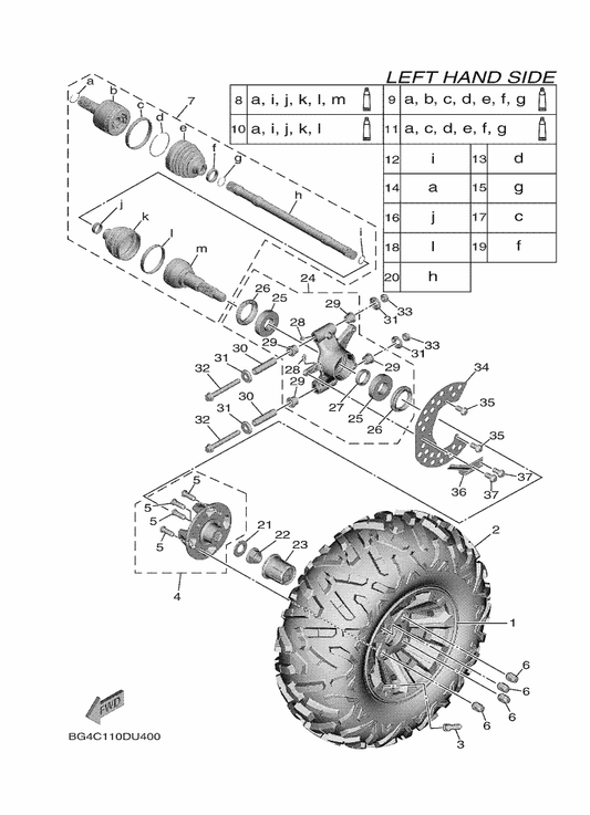 Yamaha BG4-F5307-20 Cast Wheel, Rear — shown on the Rear Wheel parts diagram