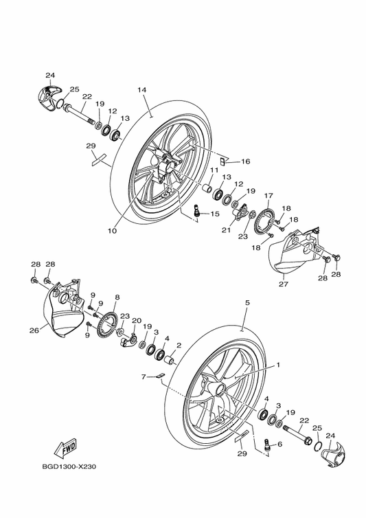 Yamaha 90149-05030 Screw — shown on the Front Wheel parts diagram