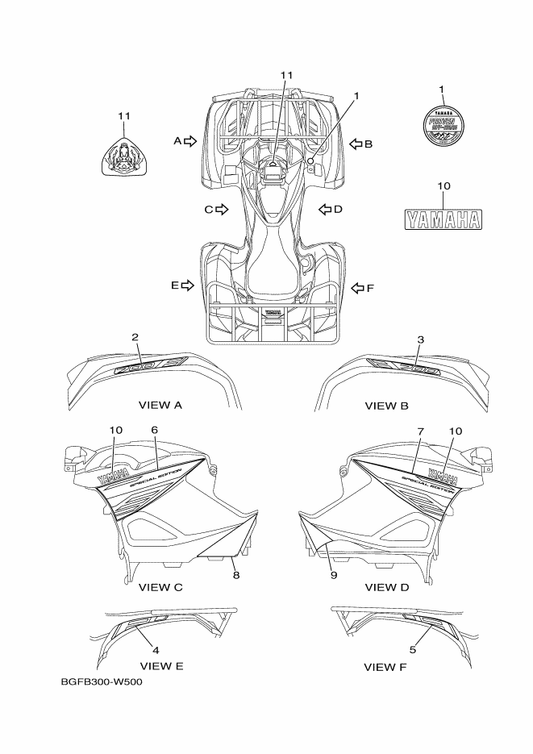 Yamaha BGF-F1781-00 Emblem 1 — shown on the Graphics parts diagram