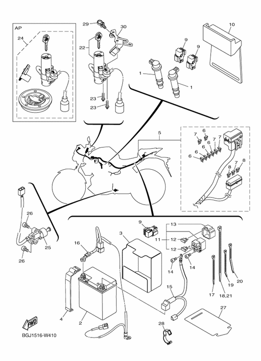 Yamaha 2WD-H2115-01 Wire, Plus Lead — shown on the Electrical 1 parts diagram