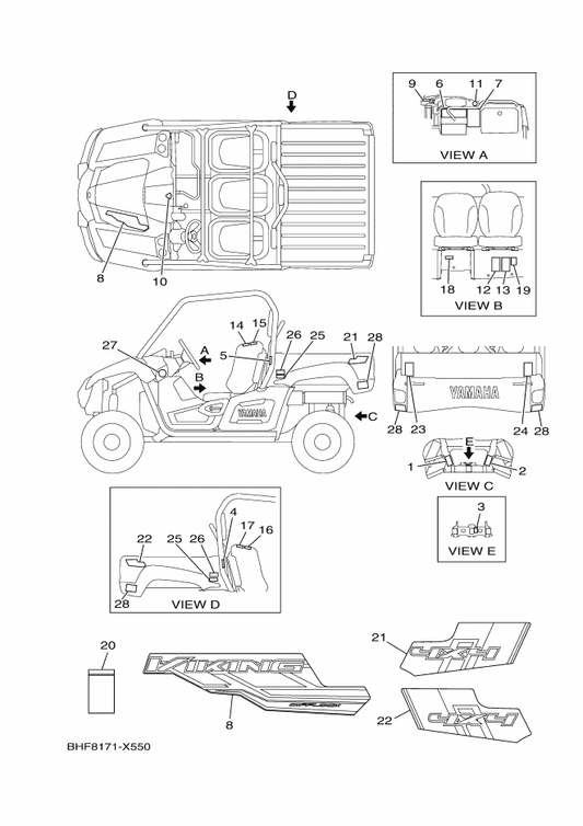 Yamaha BHF-F1568-10 Label, Warning — shown on the Emblem & Label 1 parts diagram