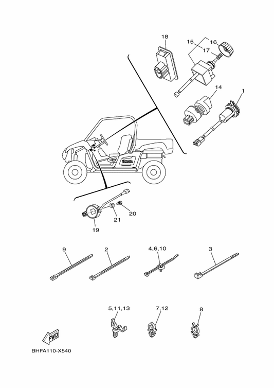 Yamaha 1XD-H2526-11 Switch, Lamp — shown on the Electrical 2 parts diagram