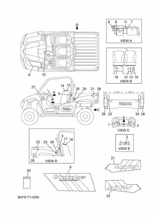 Yamaha BHF-F1568-00 Label, Warning — shown on the Emblem & Label 1 parts diagram