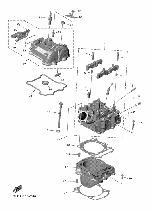 Yamaha 90110-06439 Bolt, Hexagon Socket Head — shown on the Cylinder parts diagram