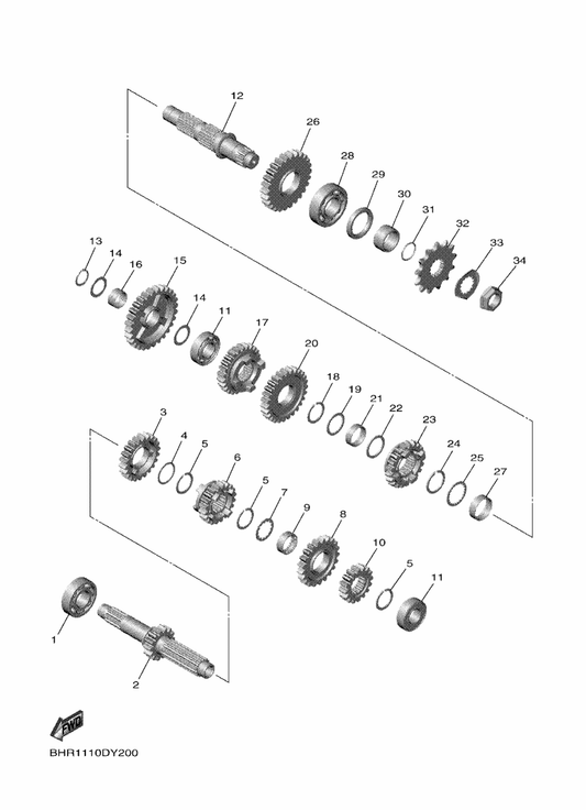 Yamaha 93306-27210 Bearing — shown on the Transmission parts diagram