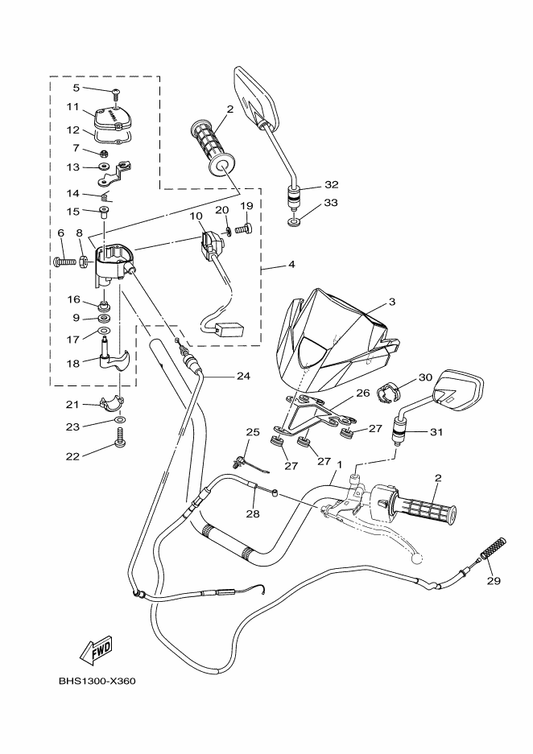 Yamaha BJ5-F6124-00 Protector, Handlebar — shown on the Steering Handle & Cable parts diagram