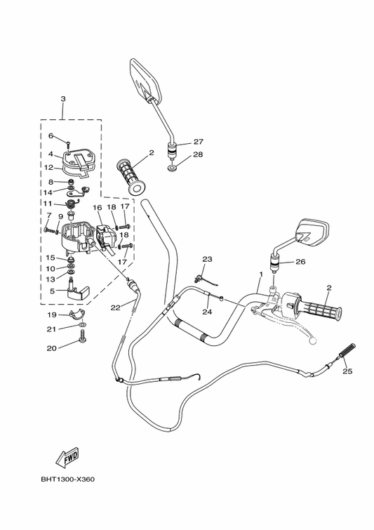 Yamaha B5R-26311-00 Wire, Throttle 1 — shown on the Steering Handle & Cable parts diagram