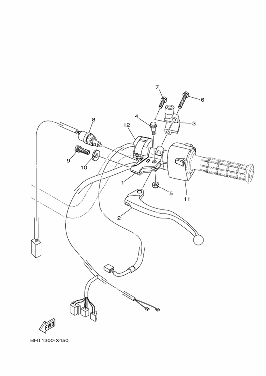 Yamaha BHT-82913-00 Holder, Lever Lower 1 — shown on the Handle Switch & Lever parts diagram