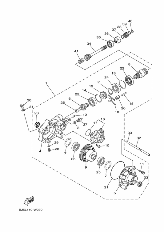 Yamaha 5GH-46160-06 Front Axle Gear Case Comp. — shown on the Front Differential parts diagram