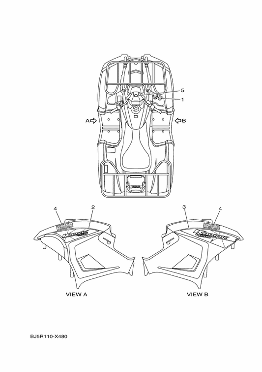 Yamaha BJ5-F1782-80 Emblem 2 — shown on the Graphics parts diagram