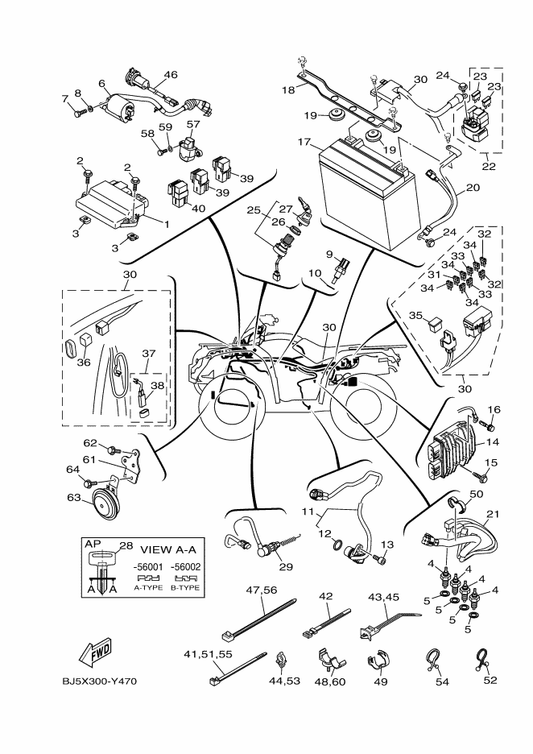 Yamaha BJ5-82590-11 Wire Harness Assy — shown on the Electrical 1 parts diagram