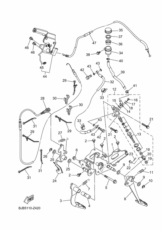 Yamaha 3XP-25852-50 . Cap, Reservoir — shown on the Pedal Wire parts diagram