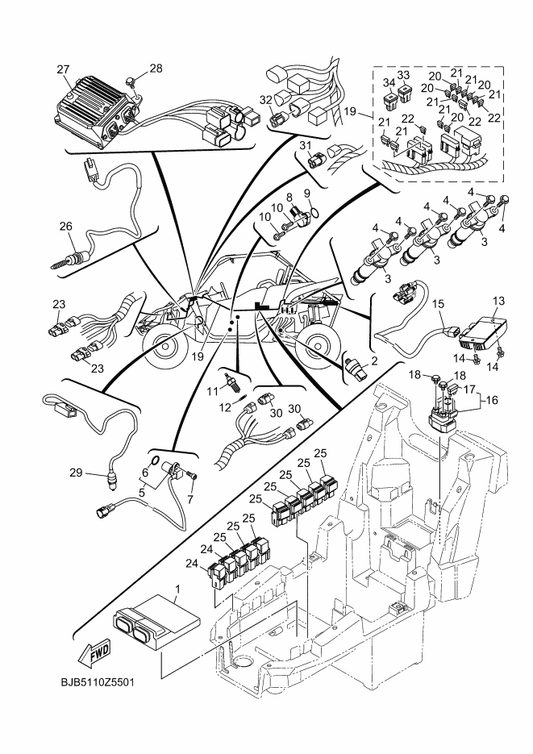 Yamaha BJB-8591A-00 Engine Control Unit Assy — shown on the Electrical 1 parts diagram