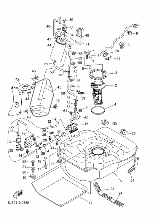 Yamaha 90445-09829 Hose (L1030) — shown on the Fuel Tank parts diagram