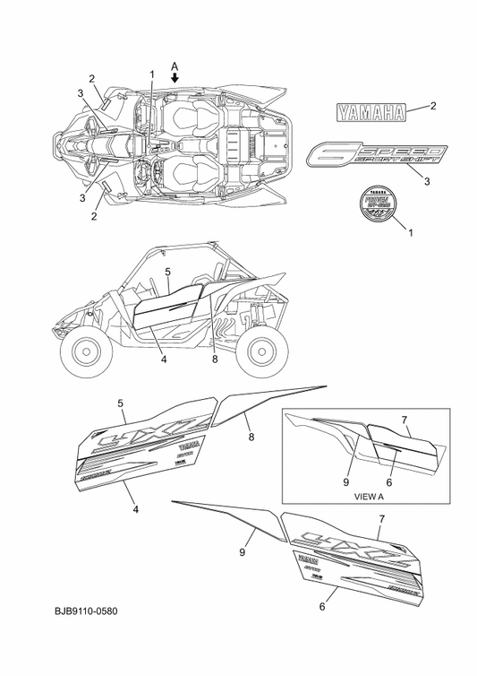 Yamaha BJB-F1782-10 Emblem 2 (Rh) — shown on the Graphics parts diagram