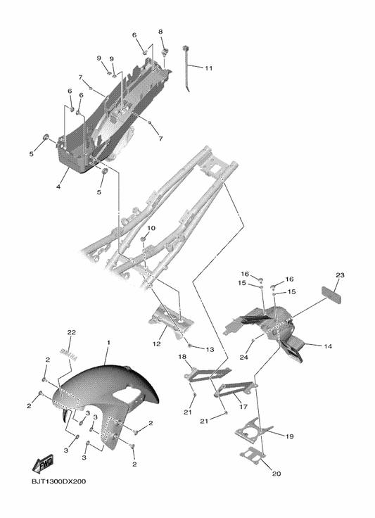 Yamaha BEB-21511-00-P0 Fender, Front — shown on the Fender parts diagram