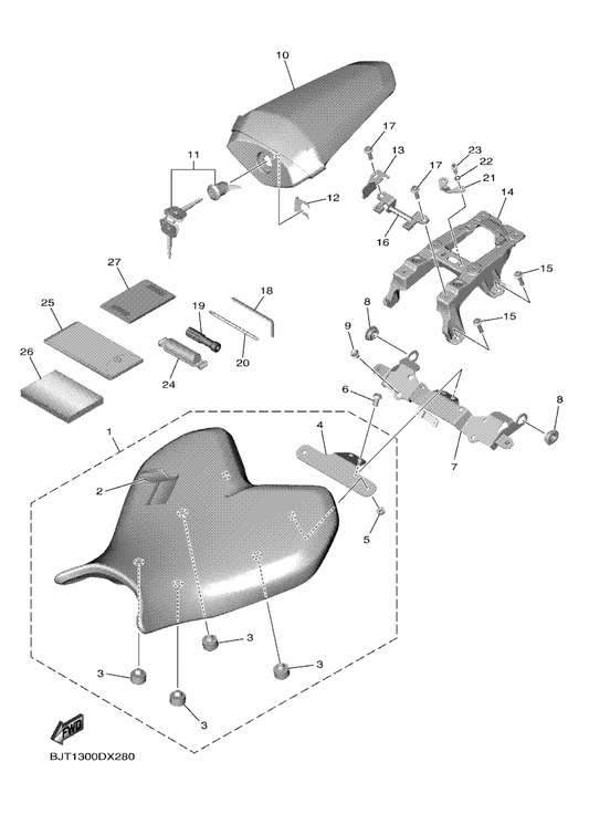 Yamaha 2CR-2478X-00 Bracket, Seat Lock — shown on the Seat parts diagram
