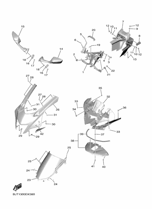 Yamaha BEB-28368-00 . Emblem — shown on the Cowling 1 parts diagram