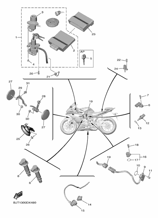 Yamaha 90176-06011 Nut, Cap — shown on the Electrical 2 parts diagram