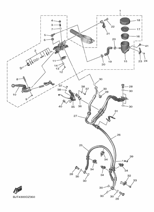 Yamaha BEB-26296-00 Bracket — shown on the Front Master Cylinder parts diagram