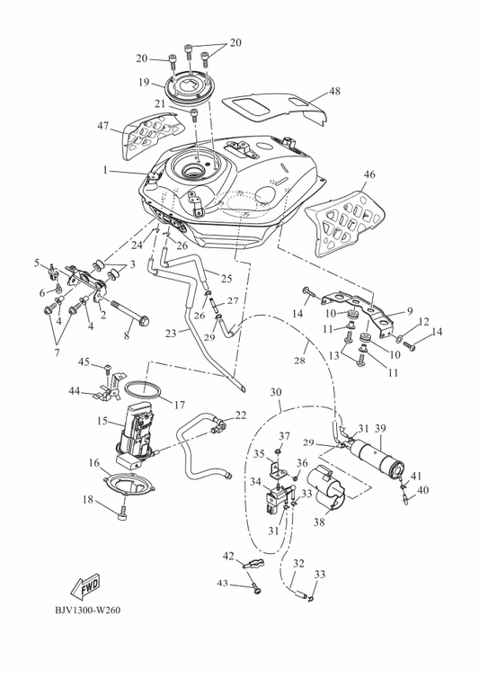 Yamaha 1WS-2412Y-00 Bracket, Tank Fitting — shown on the Fuel Tank parts diagram